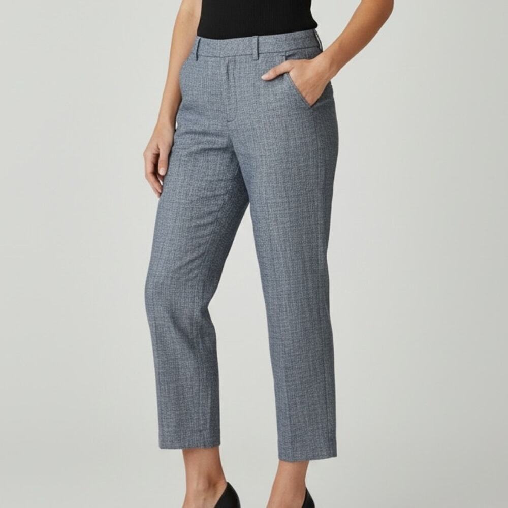 J. Crew Preppy Chambray Straight Leg High Rise Crop Cotton Trouser 4 Blue Grey